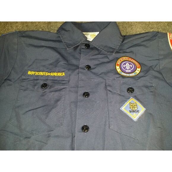 Boy Scouts Of America Button Up Shirt Boys Sz L Patches Circle Ten Council Outdo - Picture 2 of 8